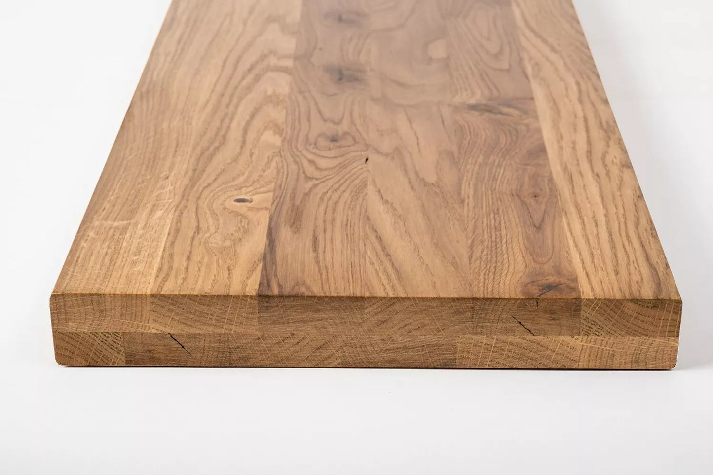 Shelf Stair tread Riser Windowsill Oak Rustic, full stave lamellas, 35 mm, 2-layer, Bronze oil
