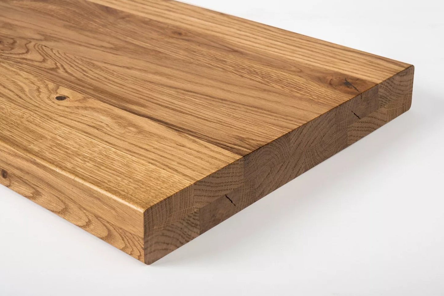 Shelf Stair tread Riser Windowsill Oak Rustic, full stave lamellas, 35 mm, 2-layer, Bronze oil