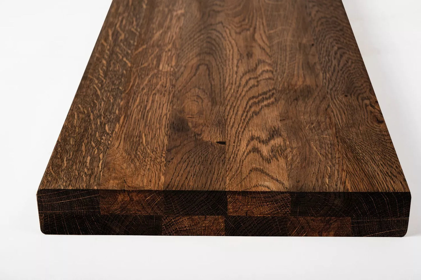 Shelf Stair tread Riser Windowsill Oak Rustic, full stave lamellas, 35 mm, 2-layer, Smoked oil