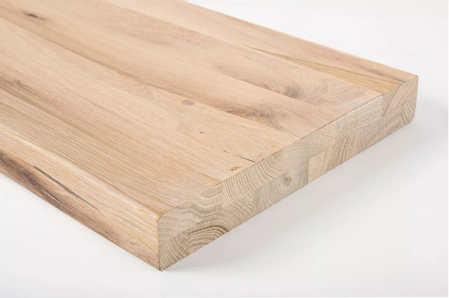 Shelf Stair tread Riser Windowsill Oak Rustic, full stave lamellas, 40 mm, 2-layer, White oil