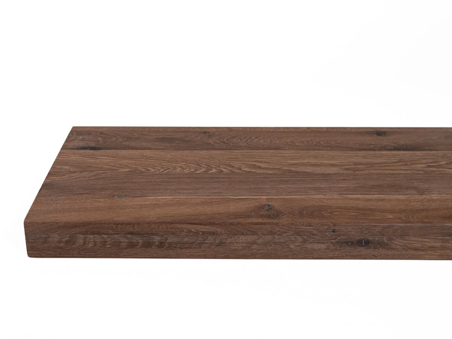 Shelf Stair tread Riser Windowsill Smoked Oak Rustic, full stave lamellas, 52 mm, 3-layer, Hard wax oil Natural white
