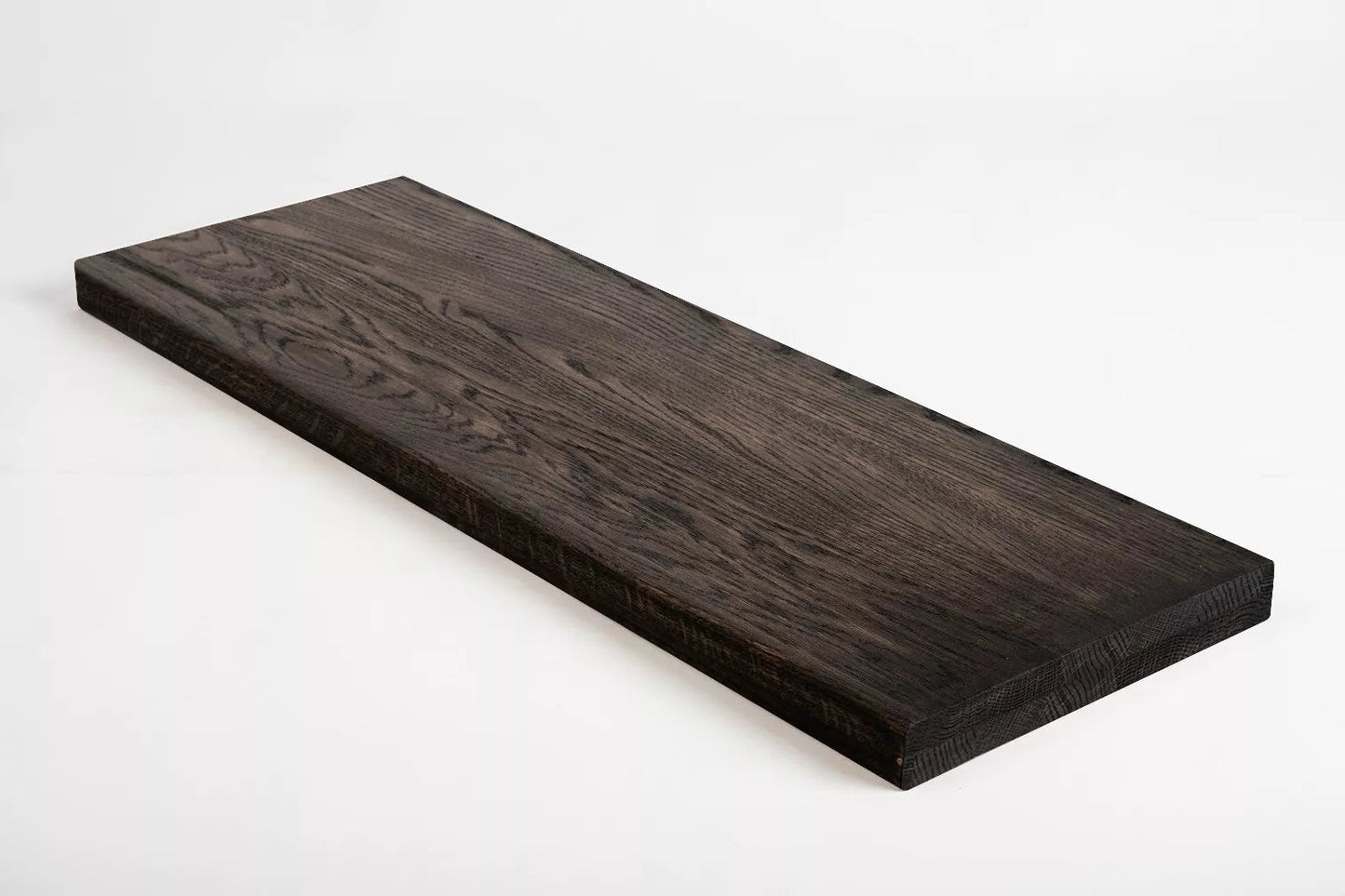 Shelf Stair tread Riser Windowsill Oak Rustic, full stave lamellas, 40 mm, 2-layer, Black oil