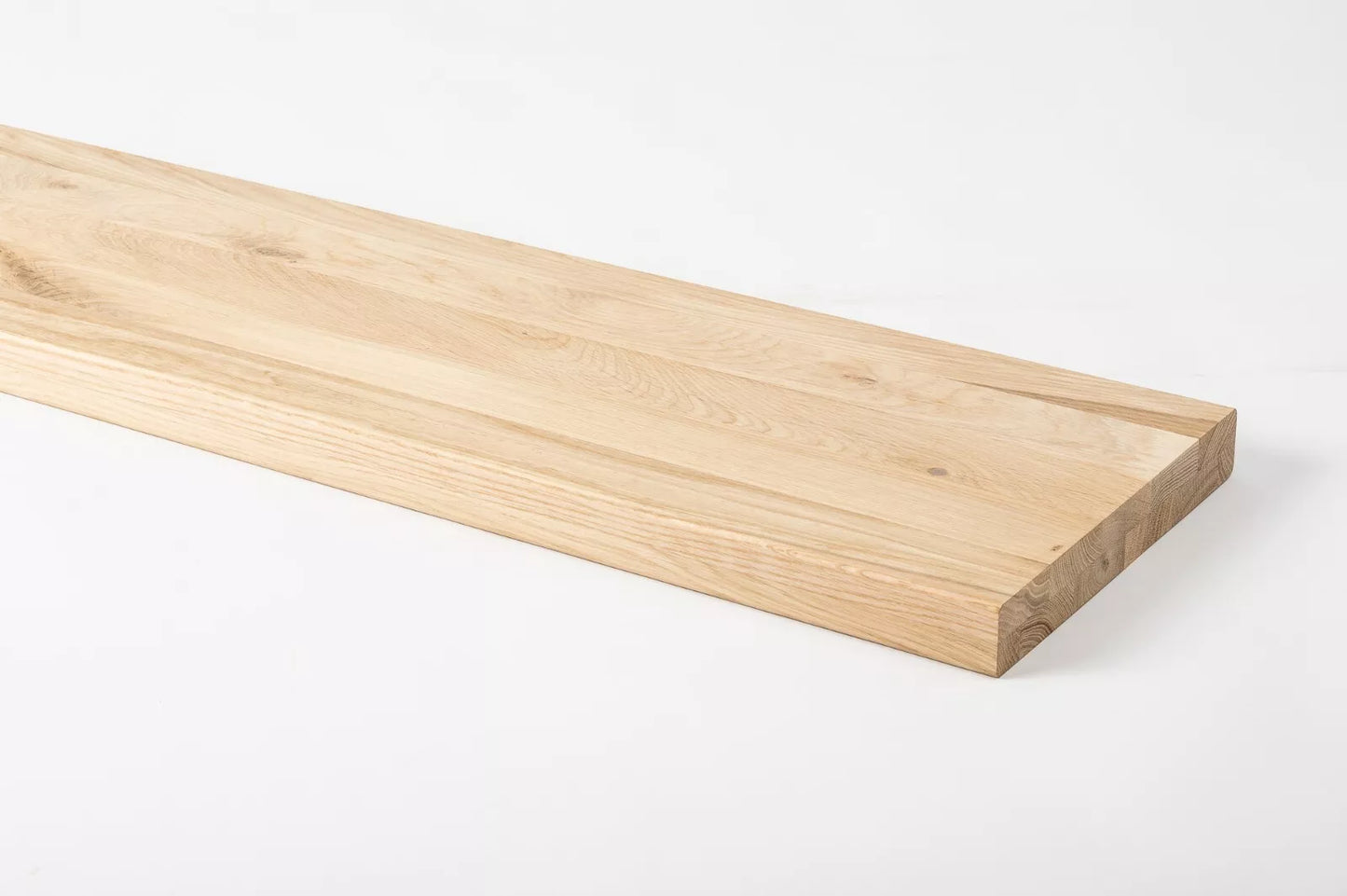 Shelf Stair tread Riser Windowsill Oak Rustic, full stave lamellas, 40 mm, 2-layer, Hard wax oil Natural white