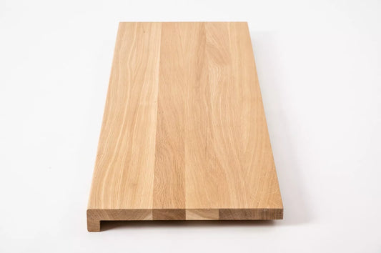 Stair tread Windowsill with overhang Oak A/B, full stave lamellas, 20 mm, Hard wax oil Natural white