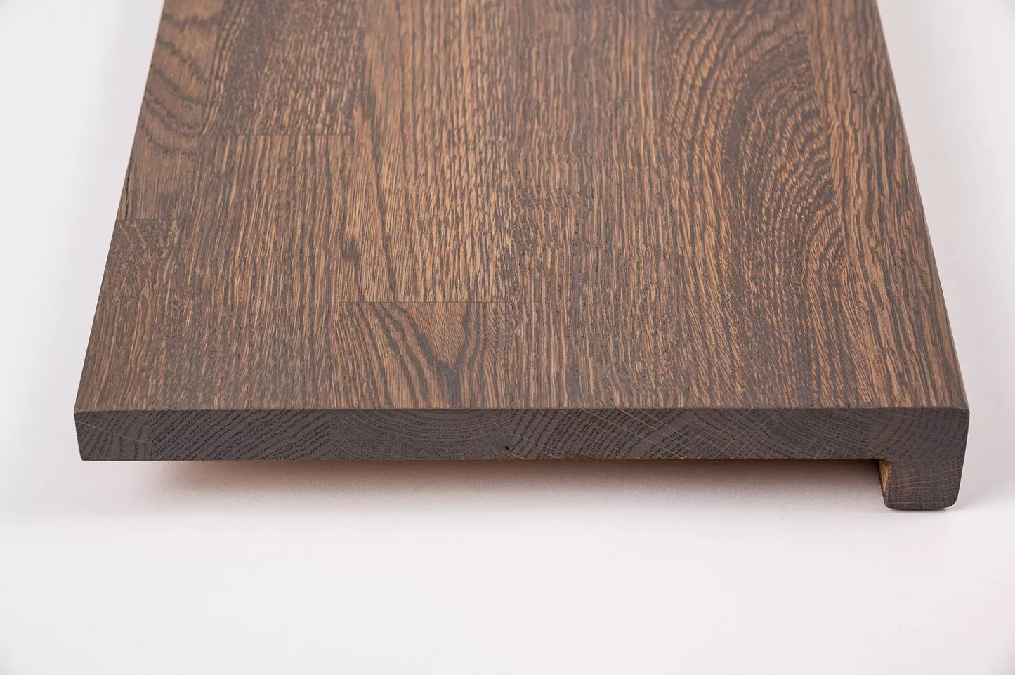 Stair tread Windowsill with overhang Oak Rustic, finger jointed lamellas, 26 mm, Graphite oil